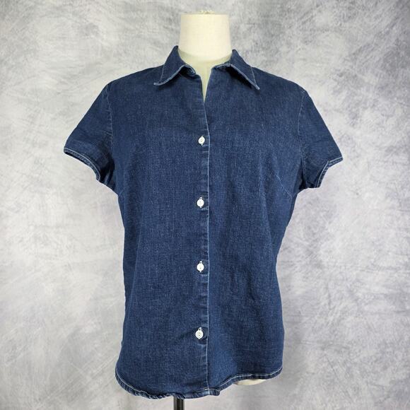 GAP Tops - Vintage Gap Shirt Womens Large Blue Chambray Denim Short Sleeve Button Front Y2K